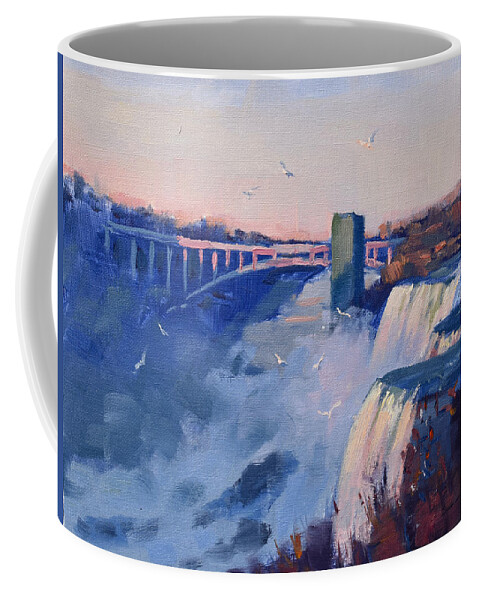 Sunset Coffee Mug featuring the painting Sunset at the Falls by Ylli Haruni
