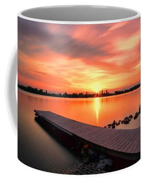 Netherlands Coffee Mug featuring the photograph Sunset At The Lake by Nadia Sanowar