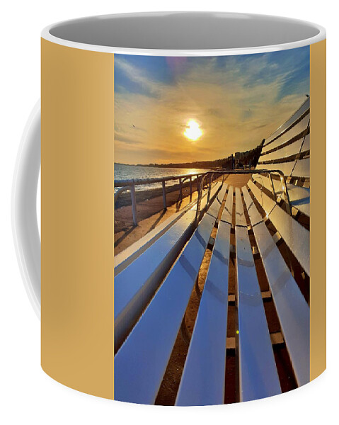 Sunset Coffee Mug featuring the photograph Sunset Bench by Andrea Whitaker
