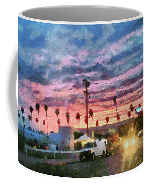 Sunset Coffee Mug featuring the digital art Sunset in Santa Monica by Bernie Sirelson