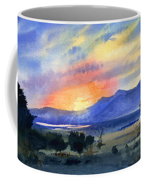 Spain Coffee Mug featuring the painting Sunset In The Spanish Mountains by Dora Hathazi Mendes