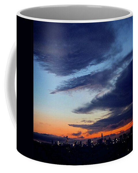 Daniel Coffee Mug featuring the painting Sunset over Austin by Daniel Nelson