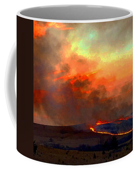 Fire Coffee Mug featuring the photograph Sunset Prairie Burn by Michael Oceanofwisdom Bidwell