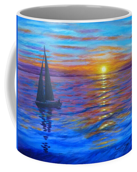 Sunset Sail Coffee Mug featuring the painting Sunset Sail by Amelie Simmons