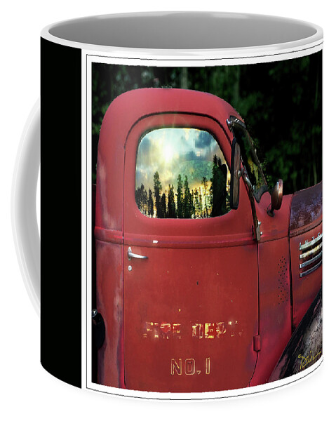 Old Fire Truck Coffee Mug featuring the photograph Sunset's Reflection by Peggy Dietz