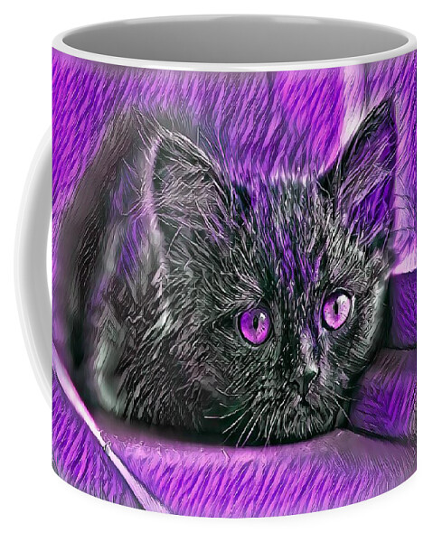 Purple Coffee Mug featuring the digital art Super Cool Black Cat Purple Eyes by Don Northup