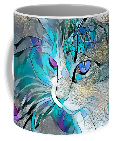 Glass Coffee Mug featuring the digital art Super Stained Glass Kitten Blue by Don Northup