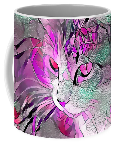Glass Coffee Mug featuring the digital art Super Stained Glass Kitten Pink by Don Northup