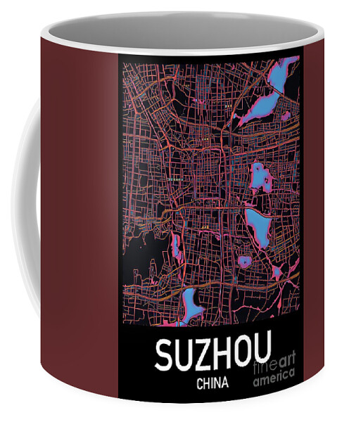 Suzhou Coffee Mug featuring the digital art Suzhou City Map by HELGE Art Gallery
