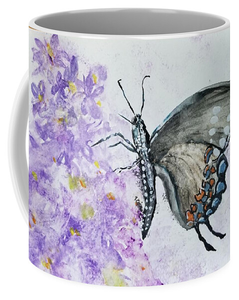 Watercolor Coffee Mug featuring the painting Swallowtail on Buddleia by PJQandFriends Photography