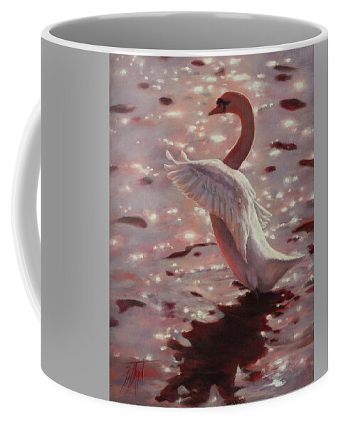 Swan Coffee Mug featuring the painting Pink Sunset Swan by Lynne Pittard