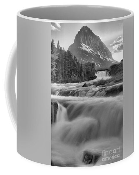 Swift Current Falls Coffee Mug featuring the photograph Swiftcurrent Falls Spring SUnset Black And White by Adam Jewell