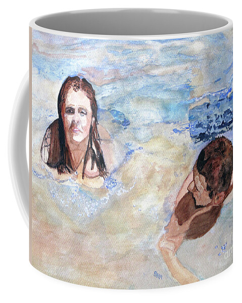 River Coffee Mug featuring the painting Swimming in the River by Sandy McIntire