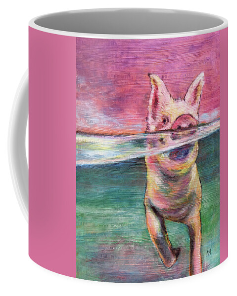 Pig Coffee Mug featuring the mixed media Swimming Pig by AnneMarie Welsh