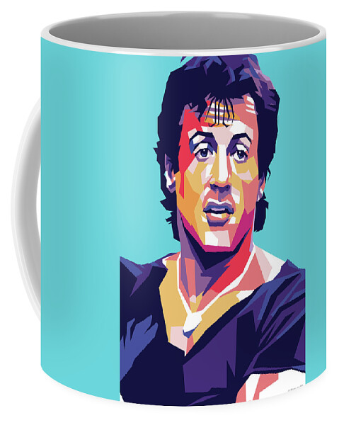 Bio Coffee Mug featuring the digital art Sylvester Stallone -b1 by Movie World Posters