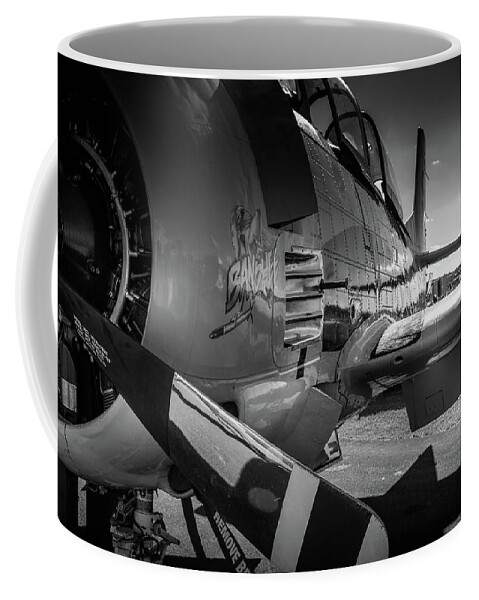 T-28b Trojan Coffee Mug featuring the photograph T-28B Trojan in BW by Doug Camara