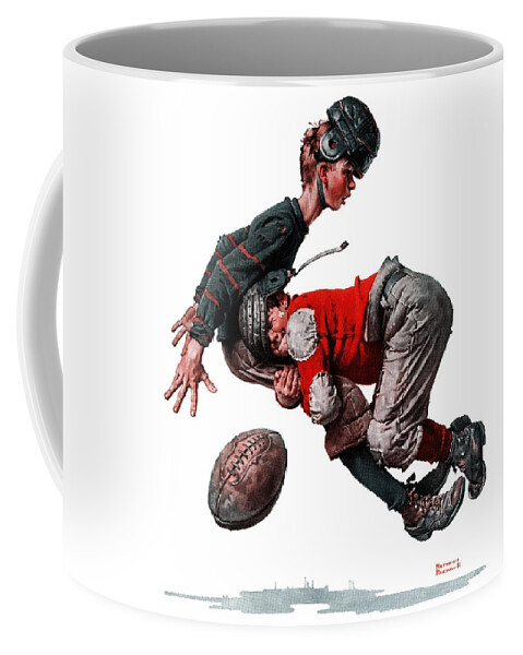 Boys Coffee Mug featuring the painting Tackled by Norman Rockwell