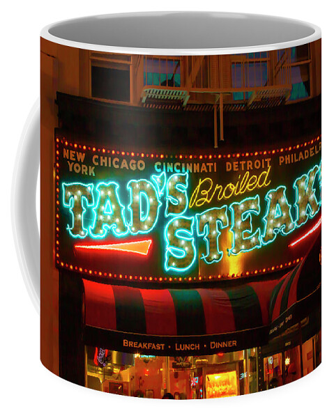 Tads Steaks Sign Coffee Mug featuring the photograph Tads Steaks Sign by Bonnie Follett