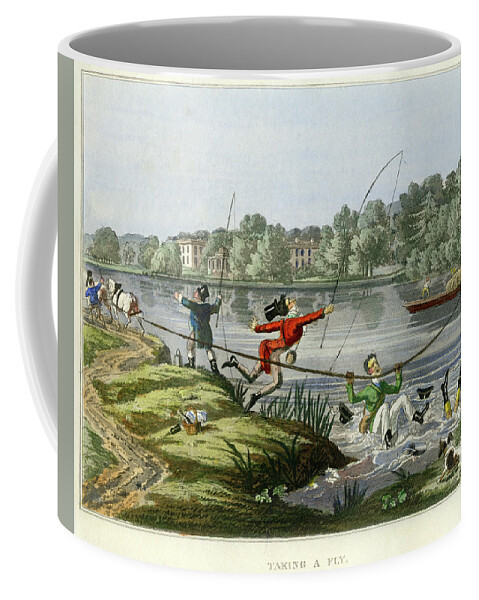 Fishing Coffee Mug featuring the mixed media Taking a Fly by unsigned attributed to Edward Barnard