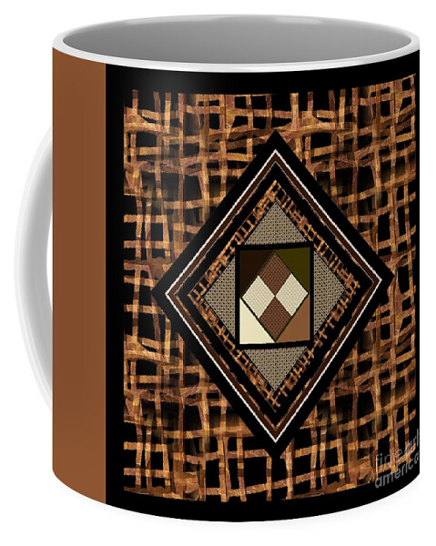 Tan Coffee Mug featuring the digital art Tan Black Woven Motif for Pillows by Delynn Addams
