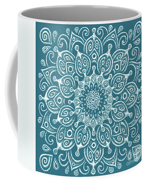 Boho Coffee Mug featuring the drawing Tapestry Square 24 Sea Creature Blue by Amy E Fraser