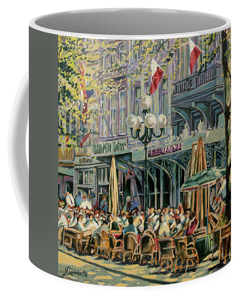 Vrijthof Coffee Mug featuring the painting Terrace at the Vrijthof in Maastricht by Nop Briex