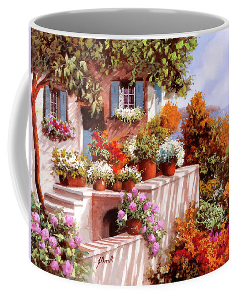 Terrace Coffee Mug featuring the painting Una Terrazza Con Tanti Fiori by Guido Borelli