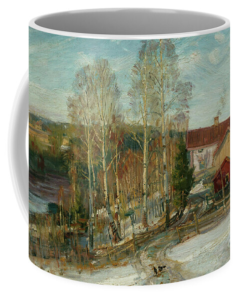 Landscape Coffee Mug featuring the painting Thaw in Askim by O Vaering