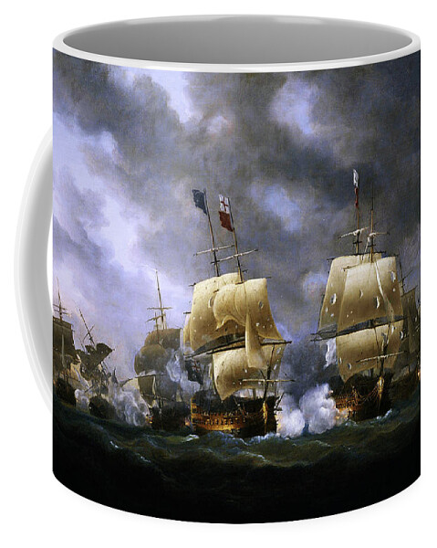 Battle Quiberon Bay Coffee Mug featuring the painting The Battle of Quiberon Bay by Nicholas Pocock by Rolando Burbon