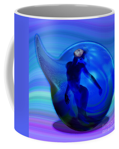 Blue Coffee Mug featuring the digital art The Birth of Marmaid by Lutz Roland Lehn