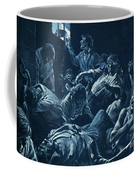 Blue Coffee Mug featuring the painting The Black Hole Of Calcutta by Andrew Howat