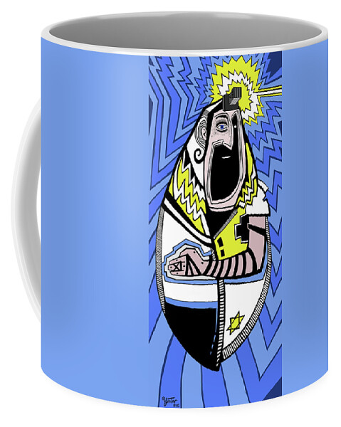 Rabbi Coffee Mug featuring the painting The Blue Doors by Yom Tov Blumenthal