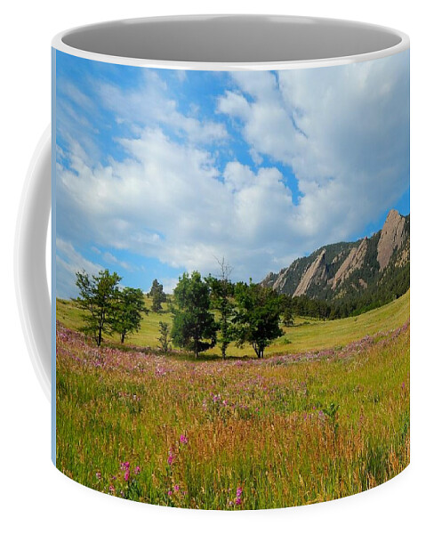 Boulder Coffee Mug featuring the drawing The Boulder Flatirons by Dan Miller