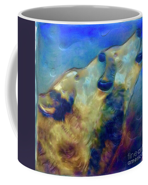 Wolf Wolves Wolf Pac Coffee Mug featuring the painting The Calling by FeatherStone Studio Julie A Miller