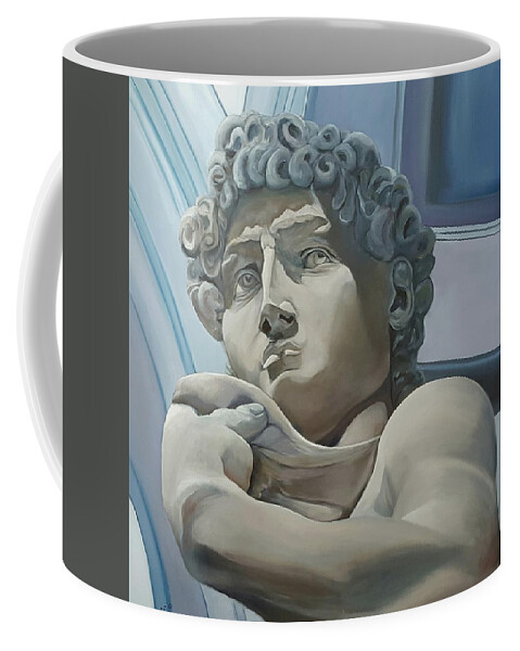 Michelangelo's David Coffee Mug featuring the painting The countenance of David by Connie Rish