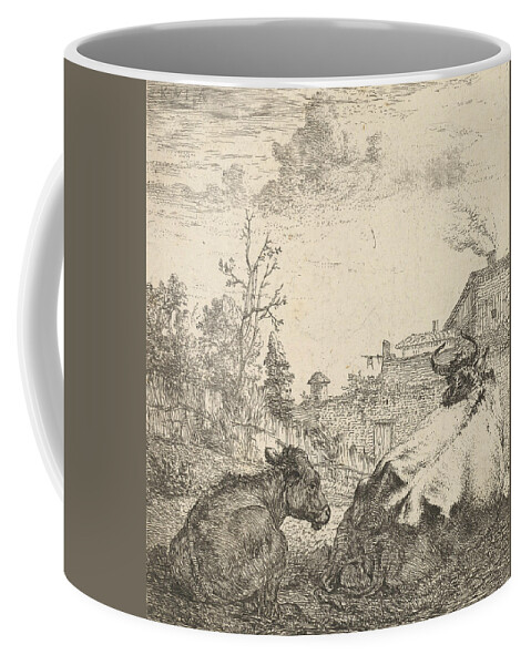 17th Century Art Coffee Mug featuring the relief The Cow and the Calf by Karel Dujardin