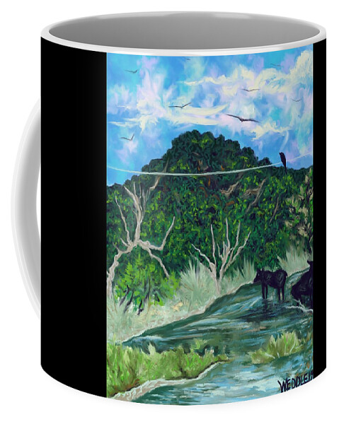 Utopia Coffee Mug featuring the digital art The Crossing Utopia Texas by Angela Weddle