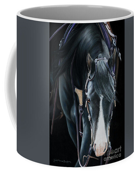 Black Horse Coffee Mug featuring the pastel The Dance by Joni Beinborn