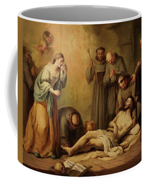 Francis Of Assisi Coffee Mug featuring the painting 'The Death of Saint Francis'. 1789. Oil on canvas. by Jose Camaron Bonanat Jose Camaron