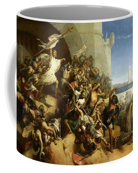 Knights Hospitaller Coffee Mug featuring the painting The Defence of Rhodes by Foulques de Villaret and the Knights of St. John of Jerusalem, 1309 by Gustaf Wappers