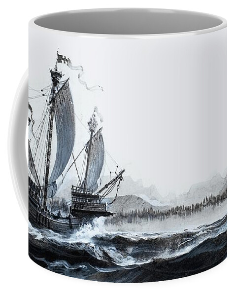 The Discovery Of Newfoundland In 1497 By Cabot Coffee Mug featuring the painting The Discovery Of Newfoundland In 1497 By Cabot by Andrew Howat