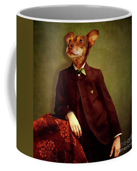 Dog Coffee Mug featuring the digital art The distracted boy by Martine Roch