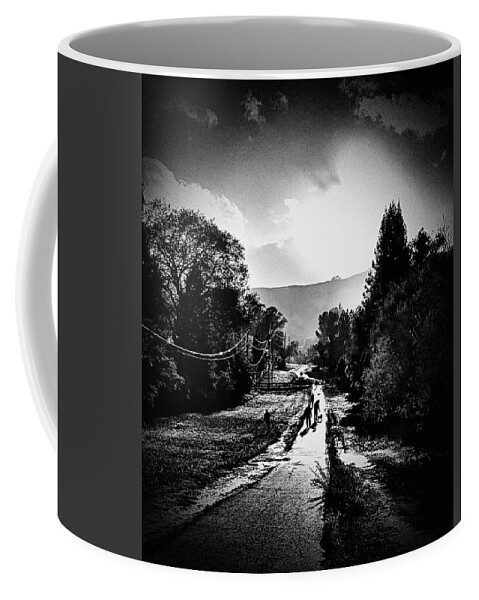Black And White Coffee Mug featuring the photograph The Dog Walkers by Brad Hodges