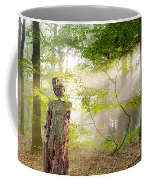 Burrowing Owl Coffee Mug featuring the pyrography The Enchanted Forest by Morag Bates
