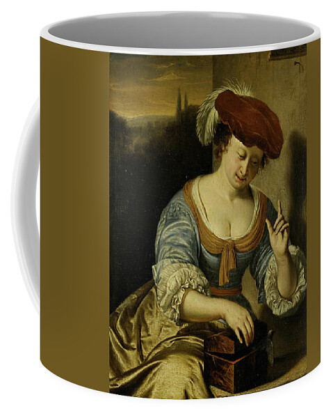 17th Century Art Coffee Mug featuring the painting The Escaped Bird - Allegory of the Lost Chastity by Frans van Mieris the Elder