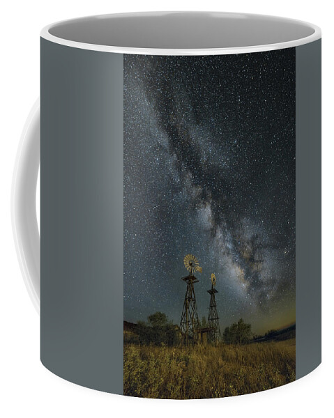 Milky Way Coffee Mug featuring the photograph The Galactic Twin Windmills by James Clinich