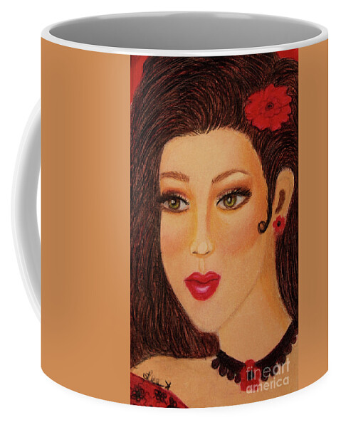Fashion Coffee Mug featuring the painting The Girl With The Faraway Eyes by Dorothy Lee