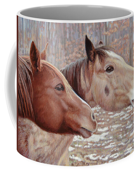 Horses Coffee Mug featuring the painting The Girls by Miguel Tio