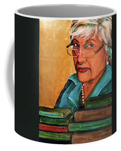 Painting Coffee Mug featuring the mixed media The Golden Years - Library Assistant by Cora Marshall