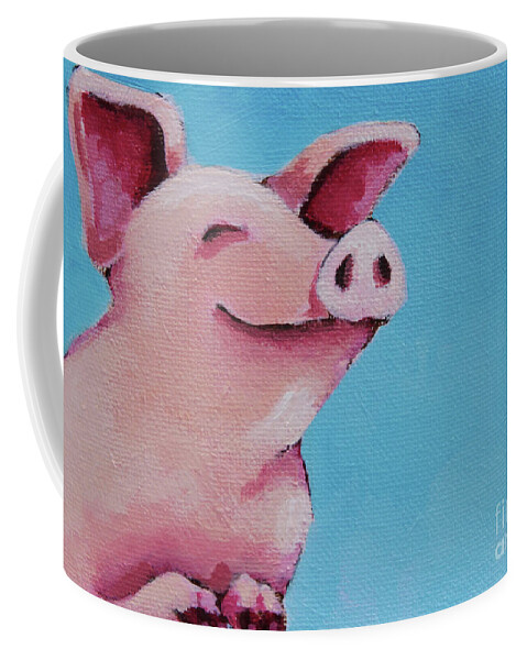 Pig Coffee Mug featuring the painting The happiest Pig by Lucia Stewart